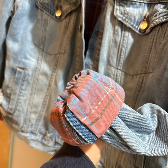 Free People Flannel Lined Jean Jacket with Sherpa Collar - Picture 3 of 4